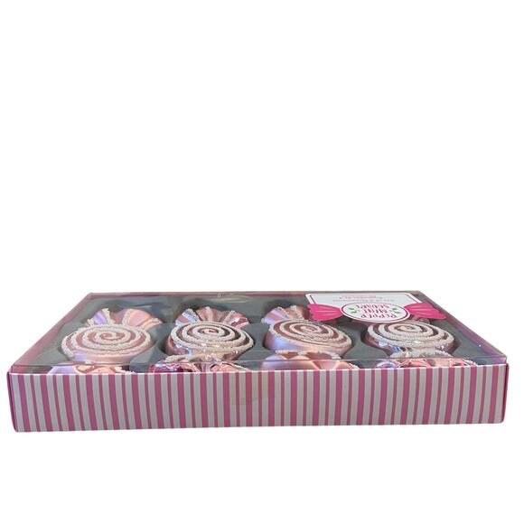 Pepper Mint Square CHRISTMAS CANDY Shaped Clip On Ornaments Set of 4 PINK Swirl - Picture 13 of 14